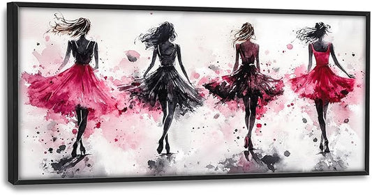 Fashion Woman Large Wall Art Watercolor Girl Pictures Wall Decor Pink Canvas Female Print Painting Modern Artwork Home Decoration for Living Room Bathroom Bedroom Office Framed 60"x30"