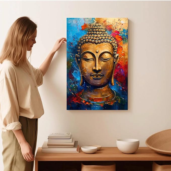 Golden Serenity Buddha Vintage Painting Wall Art Spirituality and Modern Art Wall Decor Adds Brilliance to Vibrant Home Decor 24x36in Frameless
