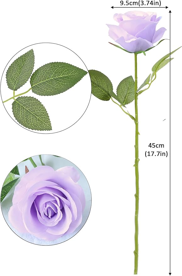 30pcs Lavender Roses Artificial Flowers Lliac Roses Purple Roses Fake Roses Flowers with Long Stems Silk Flowers for Wedding Bouquet Centerpices Decorations Party Bridal Baby Shower