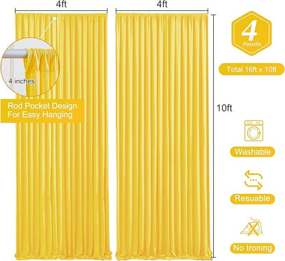 Yellow Backdrop Curtains-Wrinkle-Free Polyester Photography Drapes Party Curtain Background for Baby Shower Wedding Decorations- 16 X10FT (Yellow)