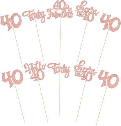 Gyufise 15Pcs 40th Birthday Centerpiece Sticks Forty Happy 40th Table Flower Centerpieces Sticks Cheers to 40 Floral Decorations for 40th Birthday Party Centerpieces Supplies Rose Gold