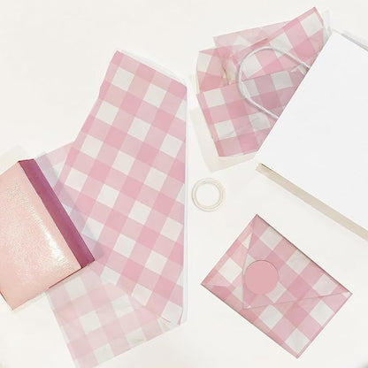 Pro Supply Global Pink Gingham Printed Tissue Paper for Gift Bags or Boxes and Wrapping - Checkered Bulk Decorative Art Tissue Paper for Packaging and Gifting | 24 Sheets 20" x 30"