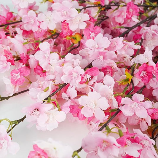 8 Pcs Artificial Cherry Blossom Flowers 40" Faux Silk Cherry Blossom Stems Fake Real Touch Peach Branches for Wedding Home Garden Japanese Decor Pink