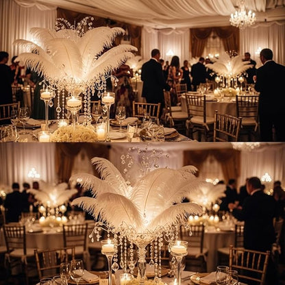 Lamar 100 Pcs White Ostrich Feathers 14-16'' 12-14'' 10-12'' 8-10'' Bulk for Wedding Centerpieces, Event Decor, Floral Arrangement, Home Decor (White)