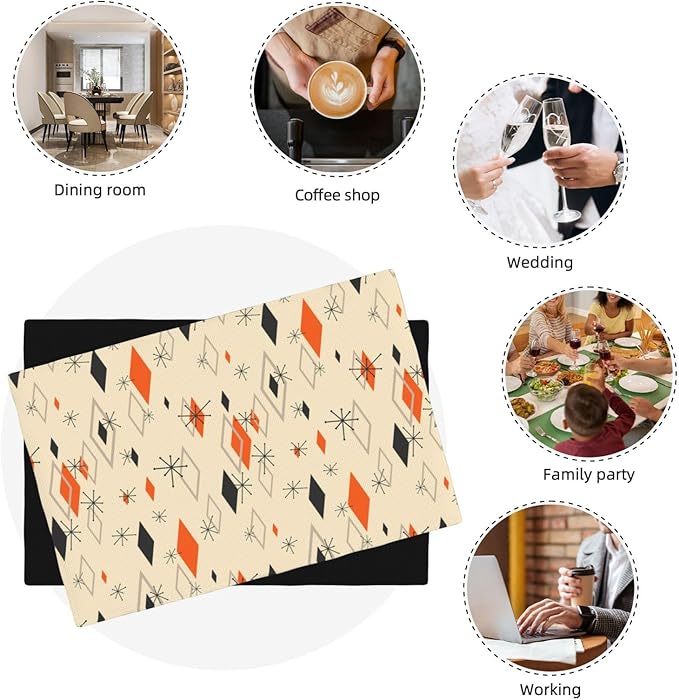 Mid Century Modern Placemats Set of 4,Kitchen Table Mats for Dining Outdoor Home Decor 12x18 Retro Place Mats 4 PCS, Style-16