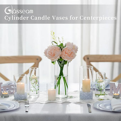Glasseam Clear Glass Cylinder Vase, 6pcs Glass Vases for Centerpieces, Modern Floating Candle Vases for Flowers, Hurricane Vase Decor Candle Holder for Pillar Candles Wedding Deco (5.5"/7.5"/9.5")