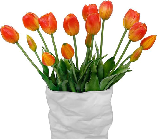 15 Pcs Orange Artificial Flowers Tulips Real Touch Latex Plastic Soft Faux Bouquets for Party, Wedding, Home, Room, Garden Decor