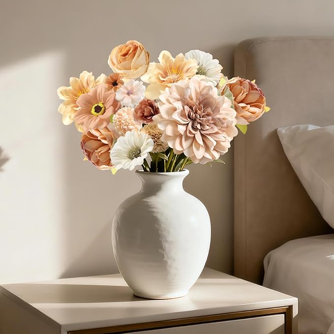 Fake Flower Heads Mini Artificial Flower Brown Faux Dahlia Rose Flowers for Crafts Cake Blossom Wreath Bouquets for Wedding Bridal Party Baby Shower Graduation Season Home Decor