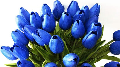 Artificial Flowers 10 Heads Mini Real Touch Artificial Tulip for Home Wedding Party Centerpiece Decoration (Sapphire Blue)