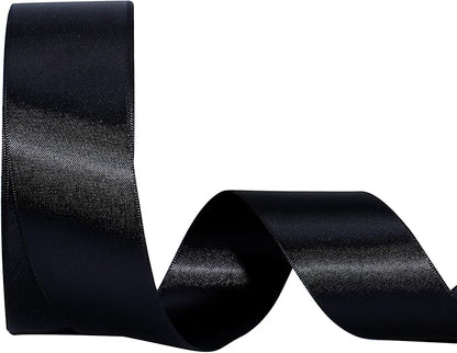LaRibbons 1 1/2 Inch 25 Yard Double Faced Satin Ribbon,Black Satin Craft Fabric Ribbon for Gift Wrapping Floral Bouquets Wedding Party Decoration