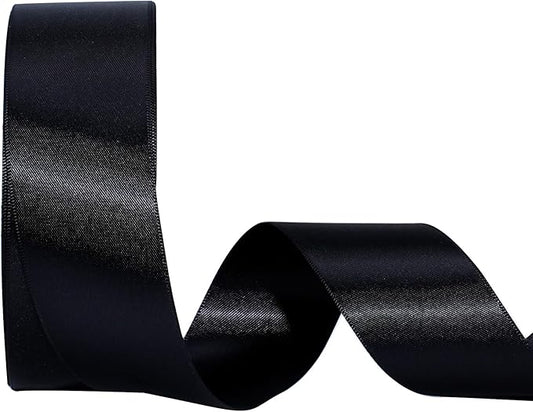 LaRibbons Black Satin Ribbon 1 1/2 Inch 50 Yards Double Faced Red Silk Ribbon for Flower Bouquet Crafts Gift Wrapping Bow Christmas Decoration