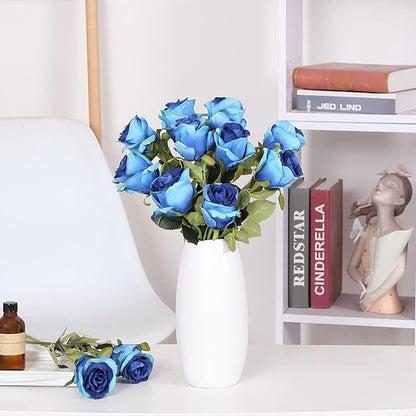 Nubry Artificial Silk Rose Flower Single Stem Lifelike Vintage Fake Rose for Wedding Bouquet Floral Arrangements Home Party Centerpiece Decoration, 10pcs (Vintage Royal Blue)