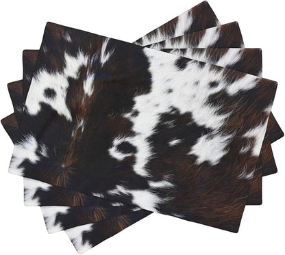 Vintage Cowhide Animal Placemats, Natural Rustic Farm Vintage Cow Animal Fur Texture Print Washable Fabric Placemats Table Kitchen Dining Party 12x18 Inch Set of 6