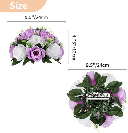 NUPTIO Flower Wedding Centrepieces for Tables - 2 Pcs 9.5in Diameter Lilac & White Artificial Flowers Rose Ball for Centerpieces Table - Fake Rose Arrangements for Weddings Birthday Party Decor