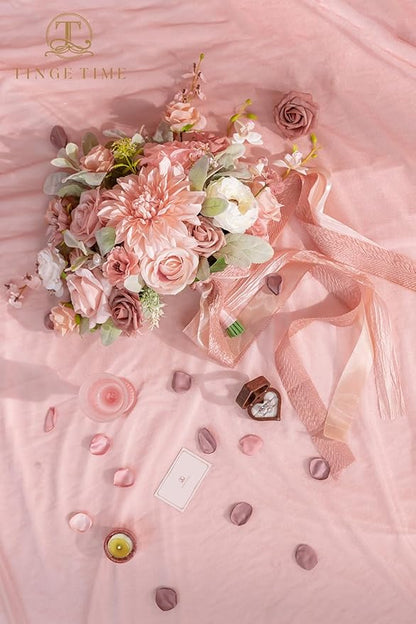 TINGE TIME 13 Inch Wedding Bouquets for Bride,Bridal Bouquet for Bride, Artificial Silk Flowers for Wedding Ceremony and Anniversary (Dusty Rose & Cream)