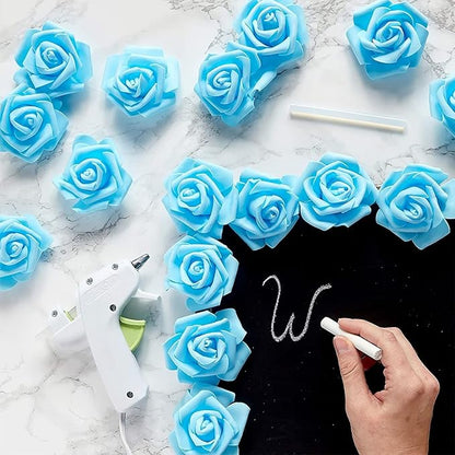 Juvale Faux Flowers for Wedding Decor - 100 Pack, 3-Inch Heads - Blue Silk Flowers - Artificial Roses for Centerpiece Table Decorations & Vase Filler