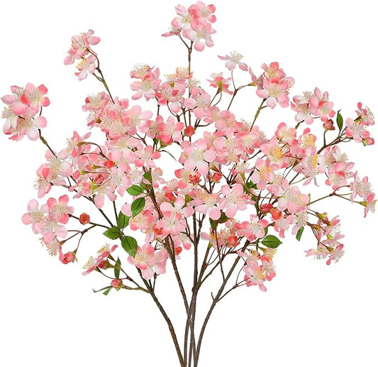 DILATATA Artificial Cherry Blossom Flowers 5 Pcs Silk Cherry Blossom Stems 27.5 Inch Long Stems Faux Silk Peach Flowers for Tall Vase Spring Decor Wedding Party Home Table Arrangement - Pink