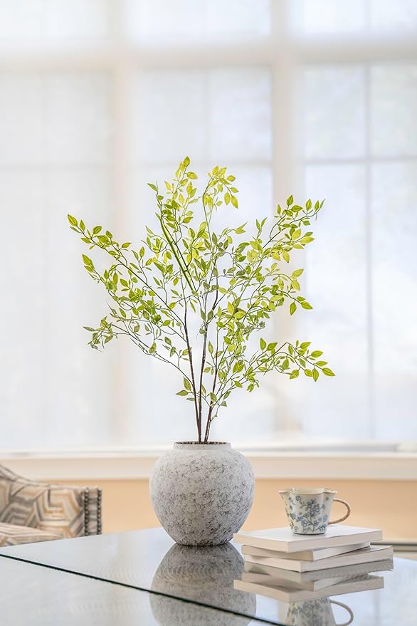 Hand Glazed Rustic White Ceramic Vase Flower Vase, Big Textured Round Vase for Centerpieces, Kitchen, Living Room, Bedroom Decor Gifts