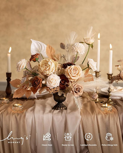 Ling's moment Artificial Flowers, 25Pcs 3" Roses in Walnut Brown Shades, Realistic DIY Foam Floral Decor for Wedding Bouquets/Centerpieces, Outdoor Party Backdrops, Room/Table, Garden/Pot Decorations