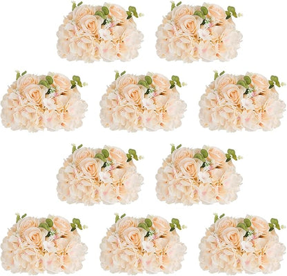 NUPTIO Flower Ball Arrangement Bouquet: 10 Pcs 11.8 inch Diameter Champagne Rose Fake Flowers Balls for Wedding Centerpiece Decorations Artificial Flower Centerpieces for Tables
