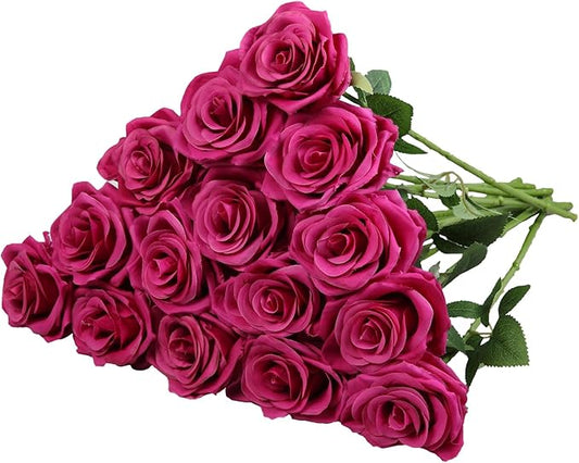 15pcs Fake Roses Artificial Silk Flowers Faux Rose Flower Long Stems Bouquet for Arrangement Wedding Centerpiece Party Home Kitchen Decor