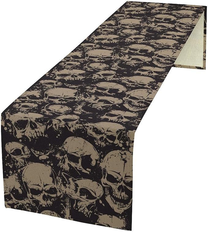 Gothic Table Runner,Dark Skull Pattern Decor Table Runner for Home Kitchen Table Dining Garden Farmhouse Wedding Party Decor 13x120 Inch