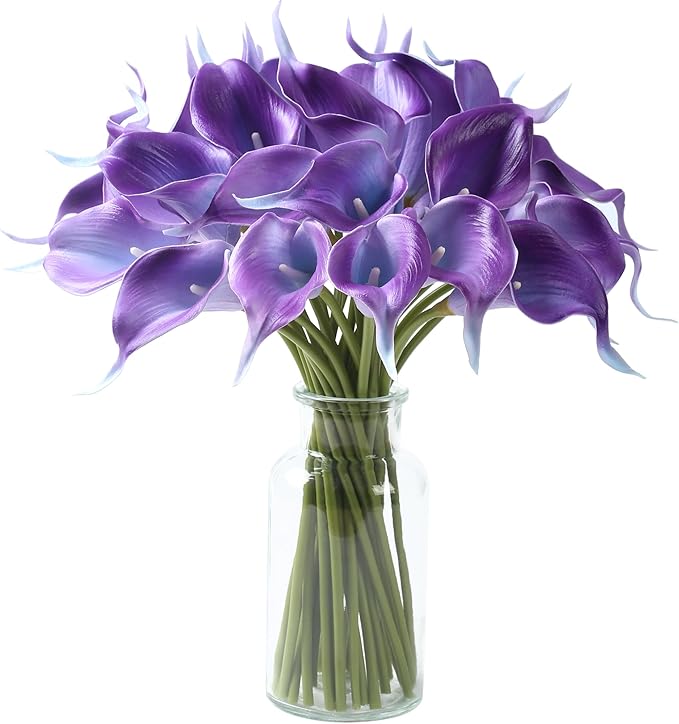 SITUMEIZI 24 PCS Purple Fake Flowers Artificial Calla Lily Silk Flowers Real Touch for Mother's Day Easter Home Kitchen Decor Wedding Bouquet Office Spring Decoration