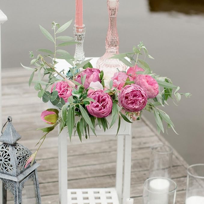 Artificial Peony Flowers, 2Pcs Silk Peonies Fake Peony Bouquets for Home Wedding Office Party Decor (Pink)