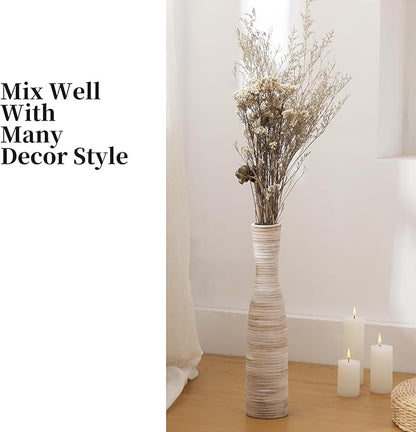 ALMA 16" Tall Floor Vase for Pampas Grass,White Brown Ceramic Centerpiece for Dresser, Skinny Pampas Grass Vessel for Floor, Entryway Table, Fireplace Decor