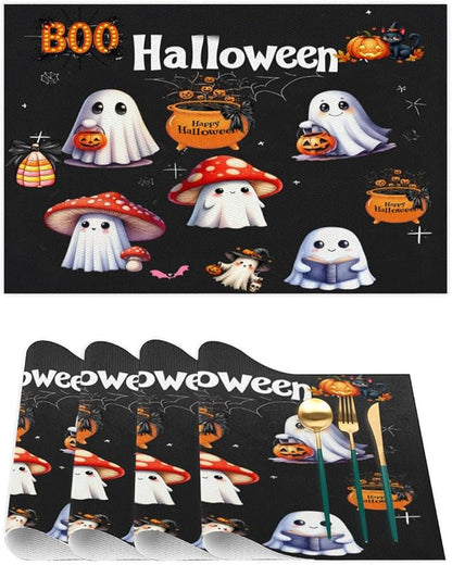 Halloween Ghosts Pumpkin Cute Placemats Set of 1 PVC Vinyl Non Slip Table Mats Heat Resistant Place Mats Washable Wipeable Dining Table Mat for Kitchen Decor Party Indoor Outdoor Decorative Gift