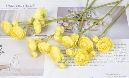 IPOPU Artificial Ranunculus 2 Bouquets Small Yellow Artificial Flowers 12PCS Faux Ranunculus Flowers for Vase Filler Bouquet Wedding Decor Bridal Shower Floral Filler Flowers Centerpieces (Yellow)