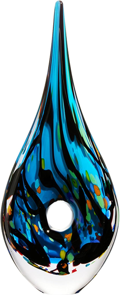 Luxury Lane Hand Blown Abstract Hollow Blue Tear Drop Sommerso Art Glass Sculpture for Home Decor 14 inch Tall Centerpiece Table Decoration