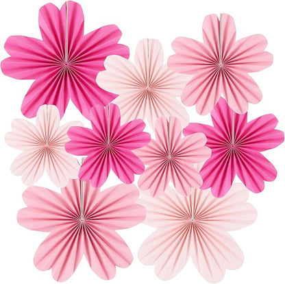 Paper Fans Party Decorations Paper Flowers Decorations for Wall Classroom Floral Backdrop Baby Shower Birthday Party Flower Wall Decor Pack of 9 Pink