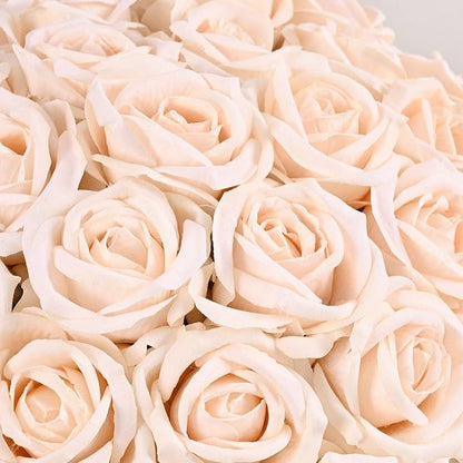 BLEUM CADE 100 Pcs Champagne Roses Artificial Flowers, Real Touch Velvet Roses Fake Flowers Bulk, Artificial Roses Bouquet with Long Stems Bridal DIY Wedding Party Centerpiece Decorations