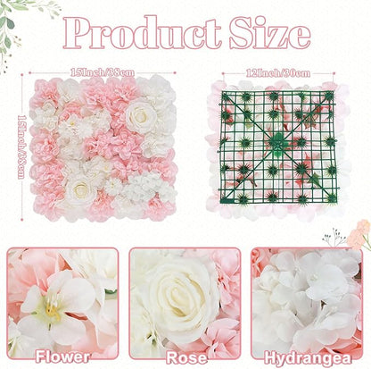 FOTSHARER Pink Flower Wall Backdrop 15''x15'' Floral Rose Wall Panels 12 Pack Artificial Flower Wall Wedding Flower Backdrop Wall 3D Flower Wall Panels for Backdrop Birthday Party Bridal Showers Decor