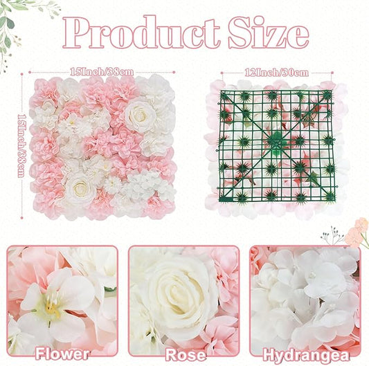 FOTSHARER Pink Flower Wall Backdrop 15''x15'' Floral Rose Wall Panels 12 Pack Artificial Flower Wall Wedding Flower Backdrop Wall 3D Flower Wall Panels for Backdrop Birthday Party Bridal Showers Decor