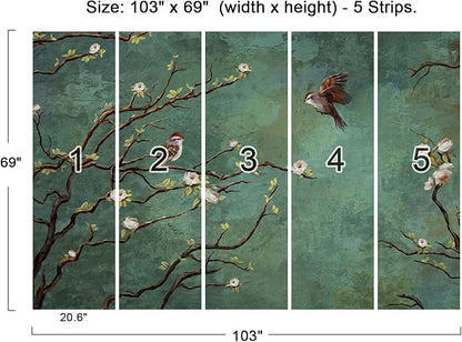 Wall Mural - 3D Wallpaper Decoration with Flowers and Birds - 103" x 69" (Not Self-Adhesive)