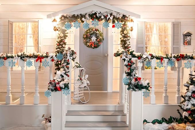 RECUTMS 40Pieces Blue Glitter Snowflake Winter Snowflake Ornaments Christmas Hanging Decorations for Christmas Tree Wedding Embellishing Party Decorations,4 Inches,2 Pattern (Blue)