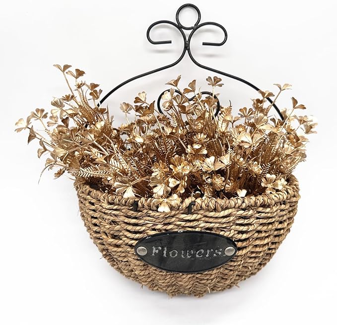 Artificial Golden Plants Decor, Fake Glitter Clover Stem Plastic Flowers Faux Simulation Good Luck Grass Stems Twigs for Wedding Picks Decoration DIY Wreath Crafts Christmas Tree Filler - Gold 10 Pcs