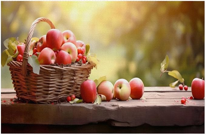 Apple Fall Fruit Basket Placemats Set of 4 PVC Vinyl Non Slip Table Mats Heat Resistant Place Mats Washable Wipeable Dining Table Mat for Kitchen Decor Party Indoor Outdoor Decorative Gift