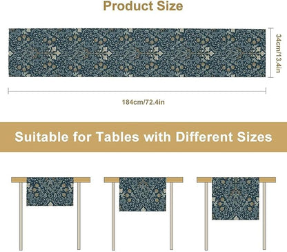 Vintage William Morris Table Runner, Rustic Country Farmhouse Blue Botanical Floral Boho Table Runner for Kitchen Dining Home Party Wedding, 13x90 Inch