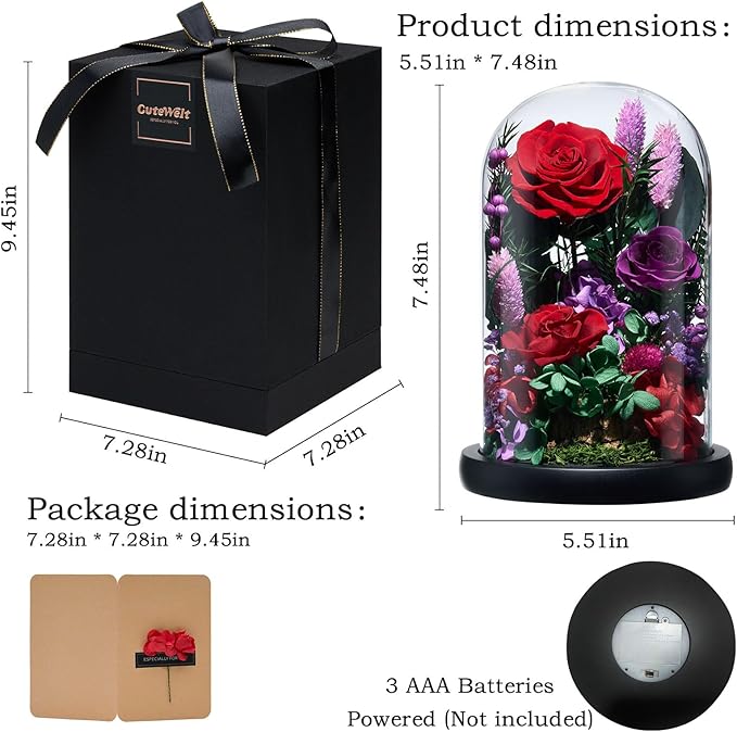 Preserved Roses,Forever Fresh Flowers 7.48in,Gift for Women,Mom,Grandma,Wife,Girlfriend,Sister,and Daughter Perfect for Birthday,Mother’s Day,Valentine’s Day (Mystic Purple2)