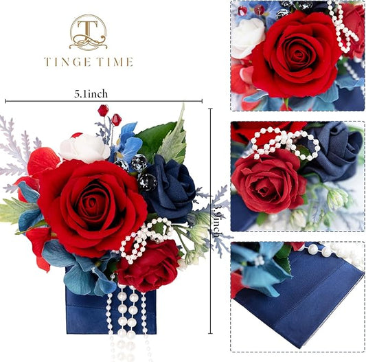 TINGE TIME Boutonniere for Men Wedding,Groom and Best Man Boutonniere for Wedding, Prom, Homecoming, Anniversary, Graduation, Christmas Dinner (1, Red & Navy Blue)