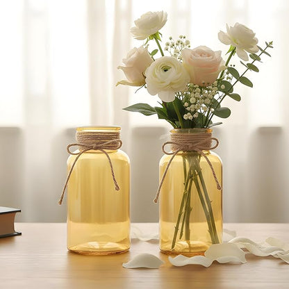Vintage Glass Flower Vase，3 Pack Farmhouse Gold Glass Centerpiece Vases Mason Jars for Weddings, Parties & Home Decor Bulk (3, Gold)