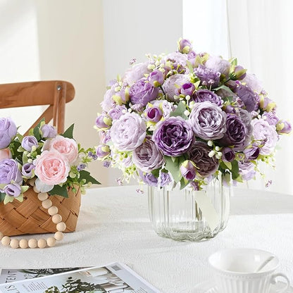 ASTRYAS 3 Packs Artificial Flowers, Peonies Artificial Flowers, Purple Artificial Peonies, Silk Peonies Flowers Fake Flowers Peonies Bouquet for Centerpiece Table Wedding Party Home Decor