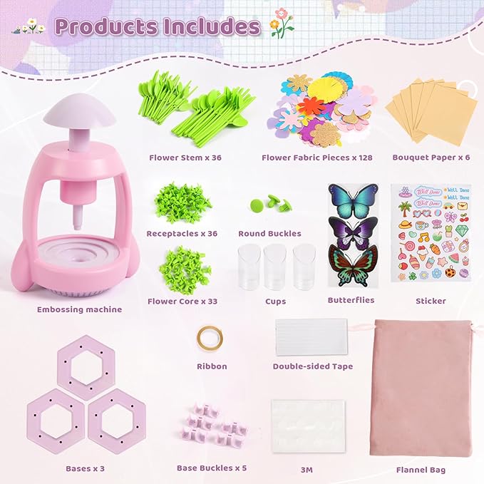 Bsgifts Fabric Flower Making Toys, DIY Flower Press Kits for Kids Ages 3-12, Creative Educational Activity Arts & Crafts Toys, Ideal Christmas Birthday Gifts for Girls