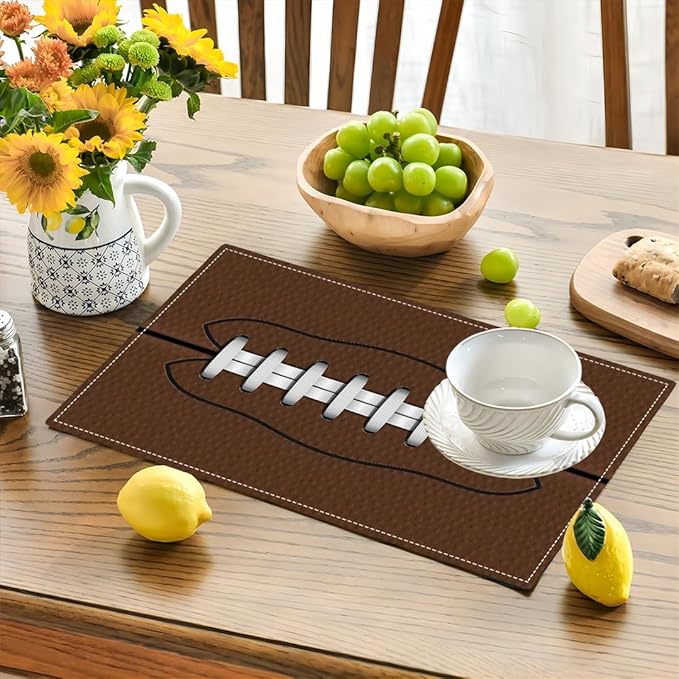 Football Placemats Set of 6 American Sports Double-Sided Table Mats for Home Party Indoor 6 PCS 12x18 Inch