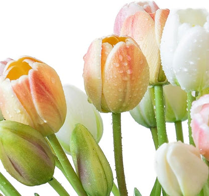 40pcs Artificial Tulips Flowers, Real Touch Latex Bouquet, Fake Tulips for Office Wedding Party Home Kitchen Garden Decoration-B Champagne