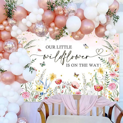 Sensfun Wildflower Baby Shower Backdrop A Little Wildflower is On The Way Baby Shower Decorations Girls Floral She is a Wildflower Baby Shower Banner Party Photography Background Photo Booth 8x6ft