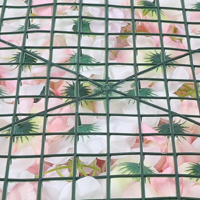 16"x 24" Artificial Flower Wall Panels,Flower Wall Mat Silk Flower Panels for Outdoor Garden Backyard Fence Fence Privacy Screen and Indoor Wall Decor(20Pcs Champagne+Light Pink+White)